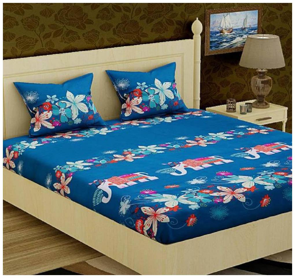 

Italian Fab Microfiber Floral Double Size Bedsheet 144 TC ( 1 Bedsheet With 2 Pillow Covers Blue )