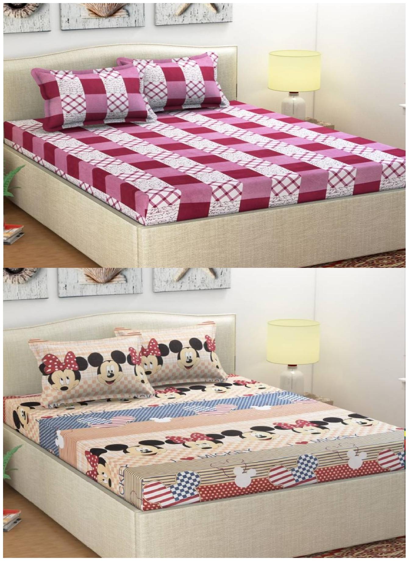 

Italian Fab Microfiber 3D Printed Double Size Bedsheet 144 TC ( 2 Bedsheet With 4 Pillow Covers Multi )