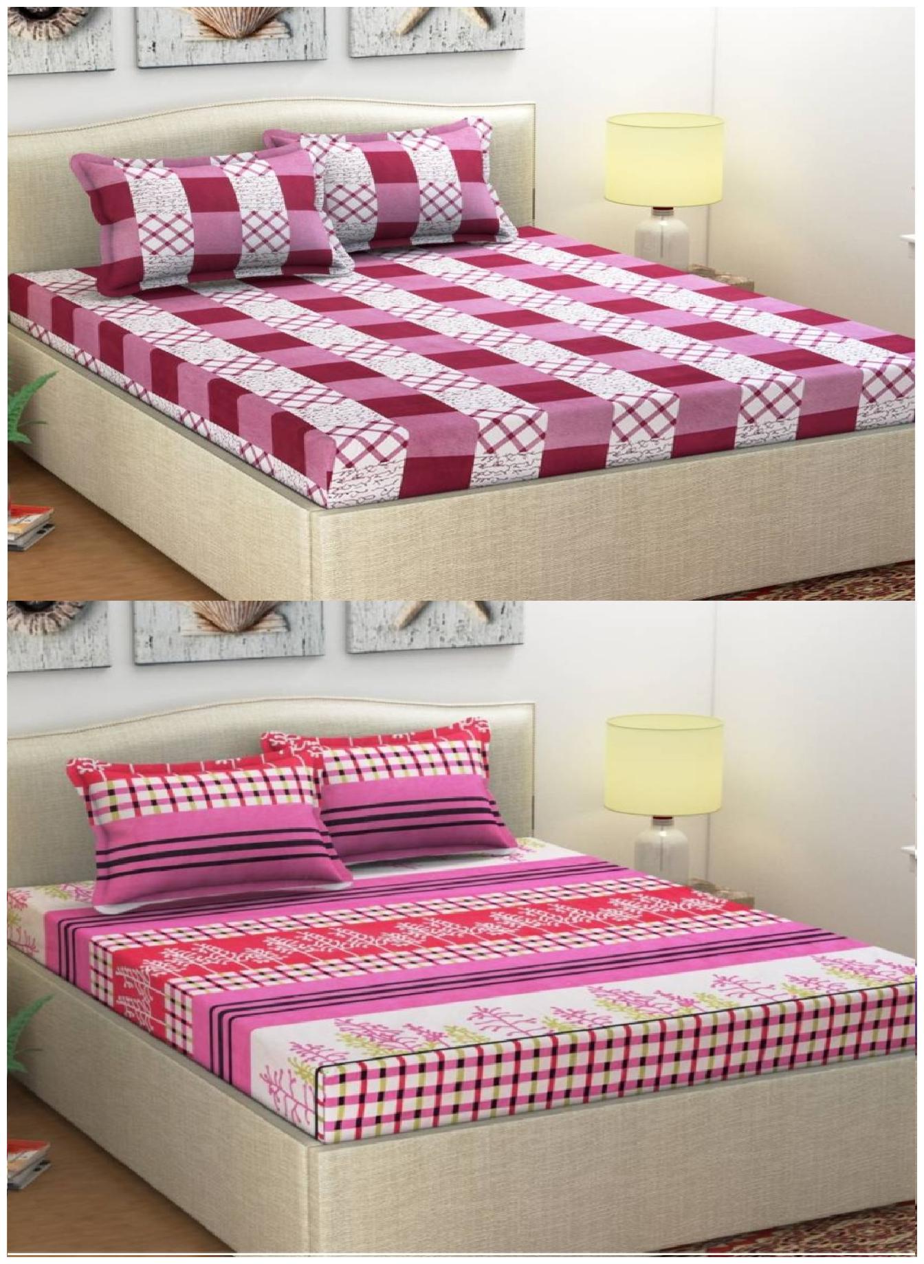 

Italian Fab Microfiber 3D Printed Double Size Bedsheet 144 TC ( 2 Bedsheet With 4 Pillow Covers Multi )