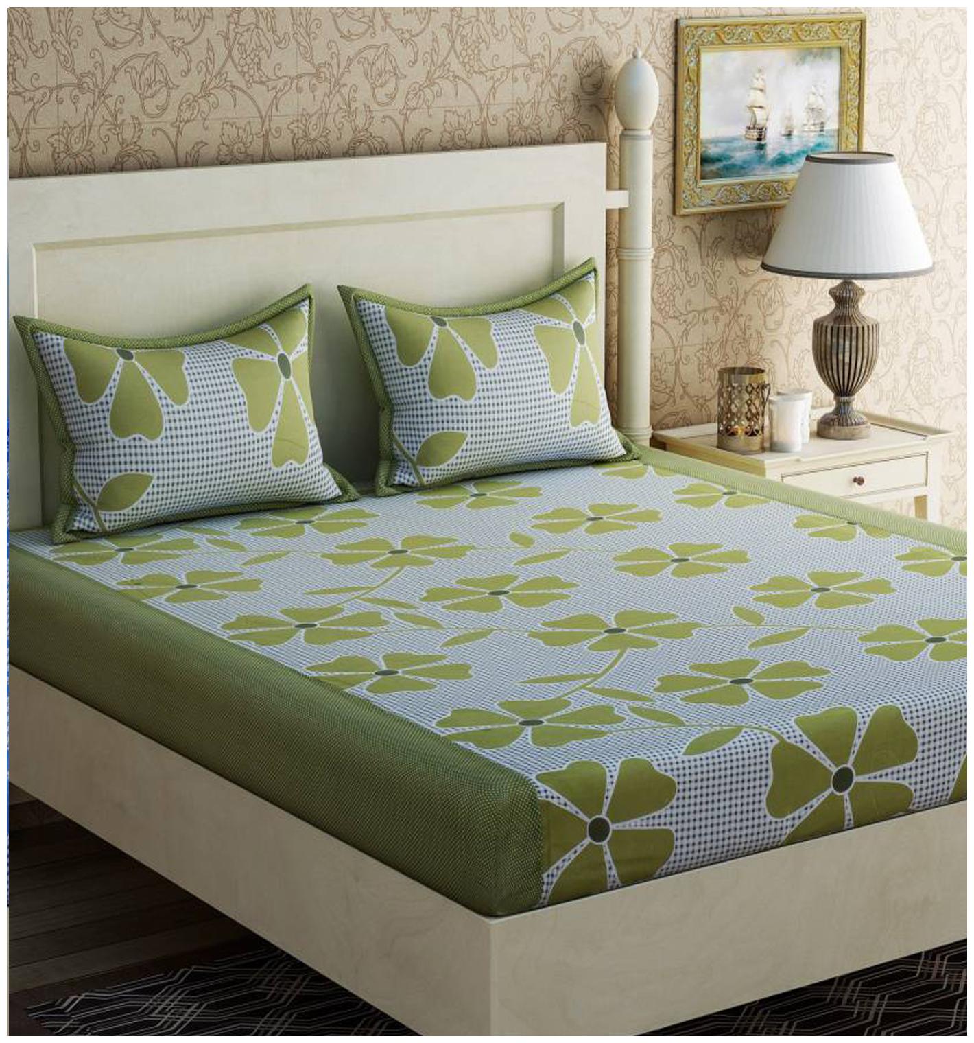

Italian Fab Microfiber Floral Double Size Bedsheet 144 TC ( 1 Bedsheet With 2 Pillow Covers Green )