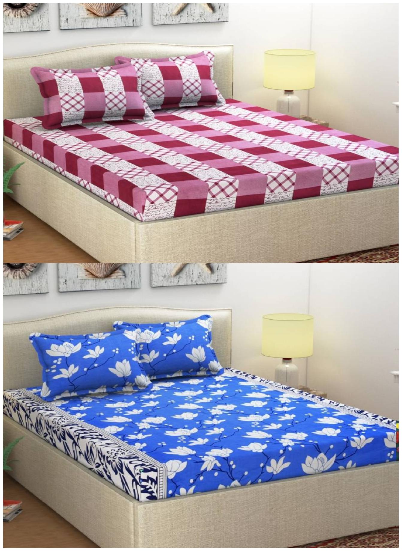 

Italian Fab Microfiber 3D Printed Double Size Bedsheet 144 TC ( 2 Bedsheet With 4 Pillow Covers Multi )