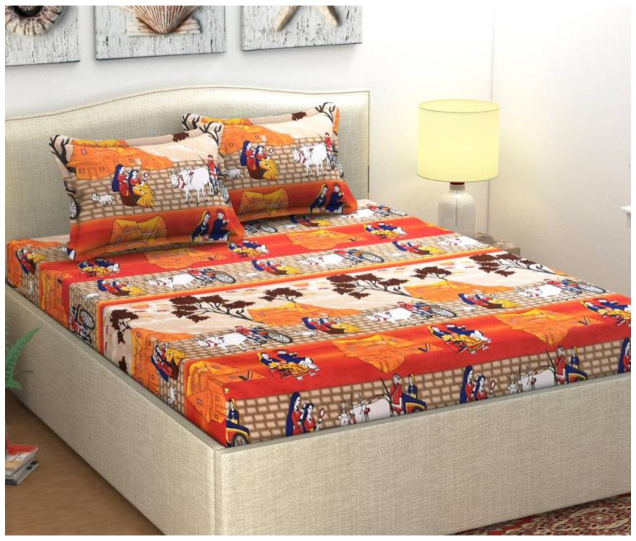 

Italian Fab Microfiber 3D Printed Double Size Bedsheet 144 TC ( 1 Bedsheet With 2 Pillow Covers Multi )