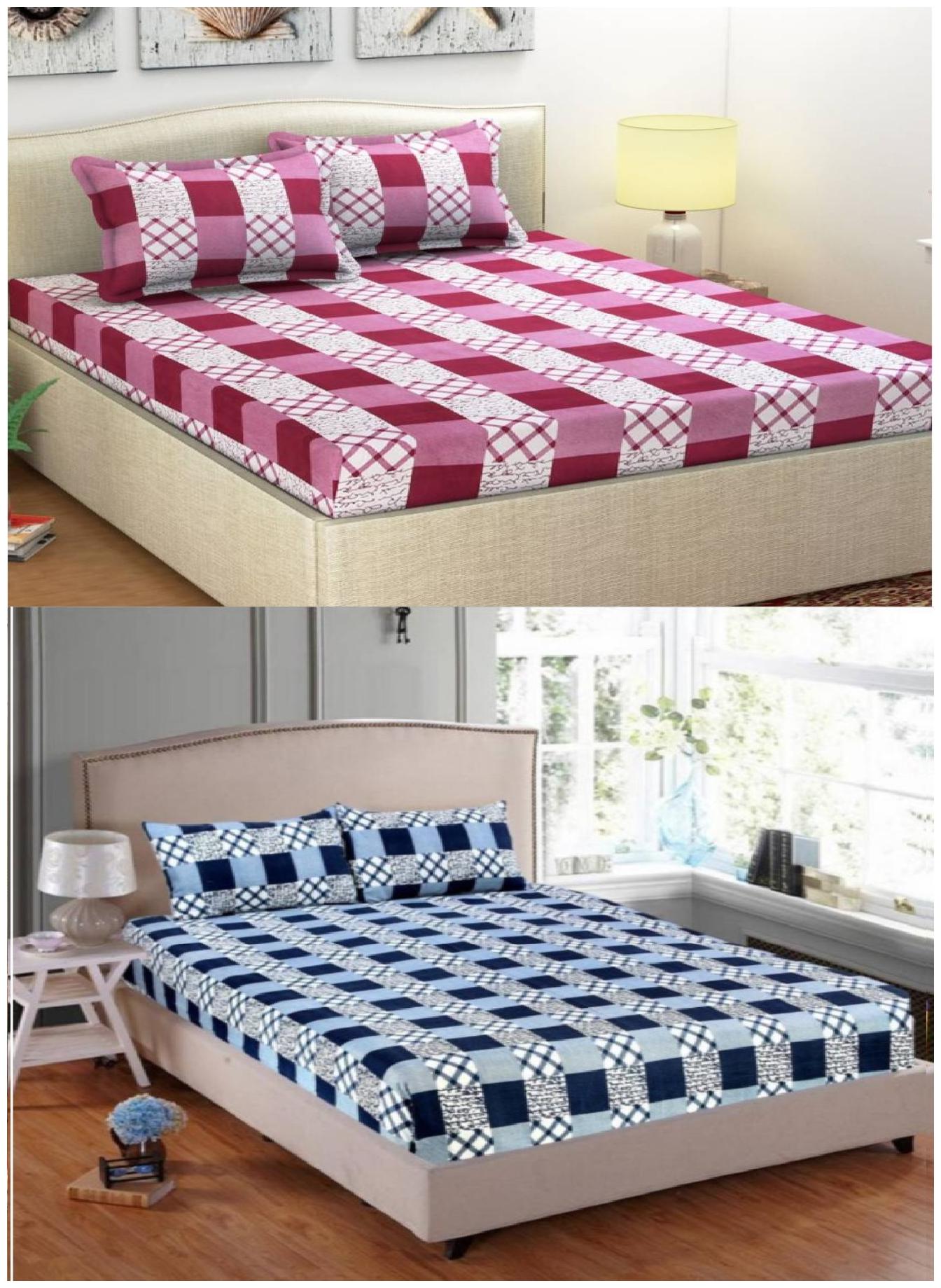 

Italian Fab Microfiber 3D Printed Double Size Bedsheet 144 TC ( 2 Bedsheet With 4 Pillow Covers Multi )