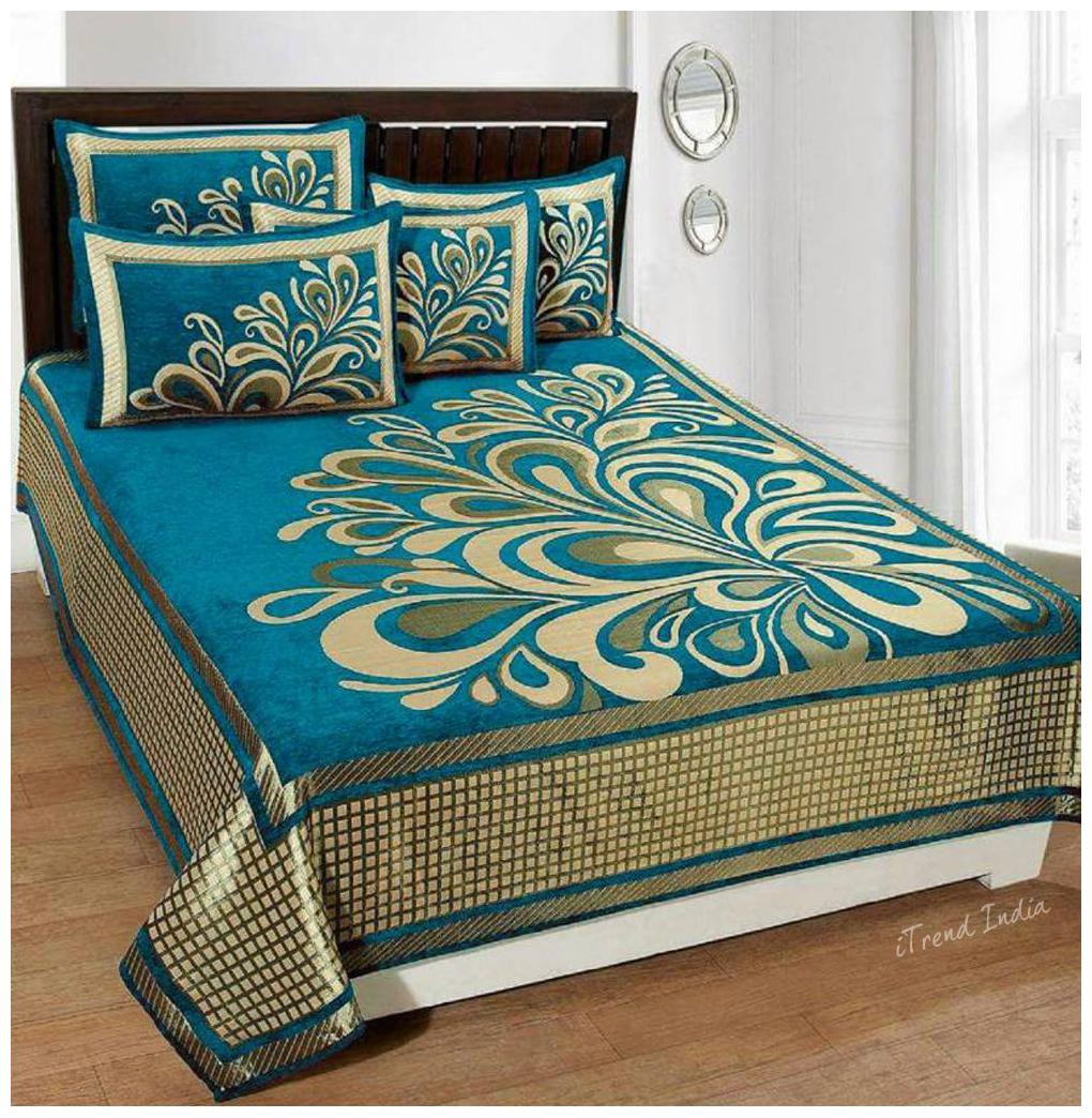 

Itrend India Velvet Printed Queen Size Bedsheet ( 1 Bedsheet With 2 Pillow Covers Turquoise )