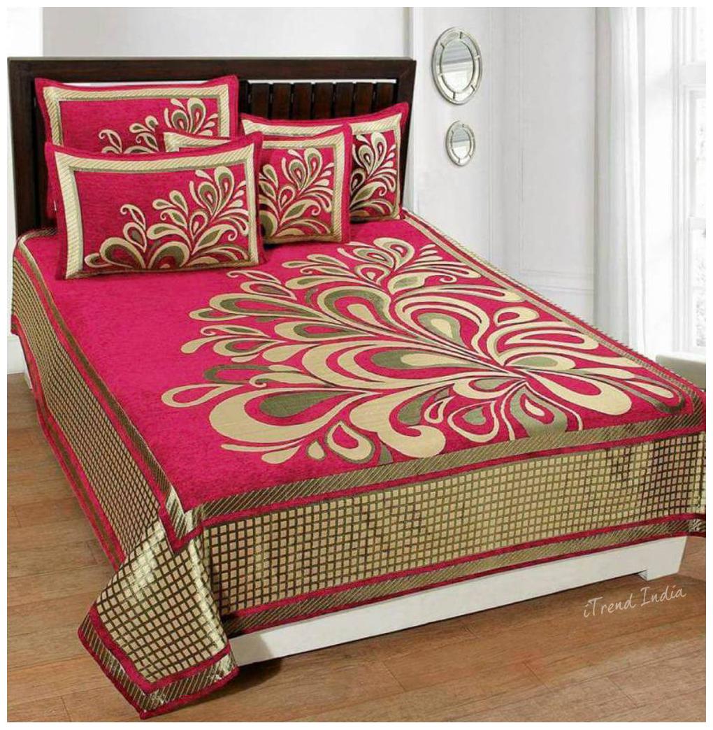 

Itrend India Velvet Rajasthani Jaipuri Print Kids Queen Size Bedsheet ( 1 Bedsheet With 2 Pillow Covers Pink )