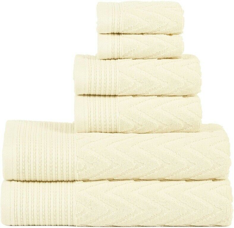 

Ivory Textured Chevron Jacquard Towel Set 2 Bath 2 Hand 2 Washcloths