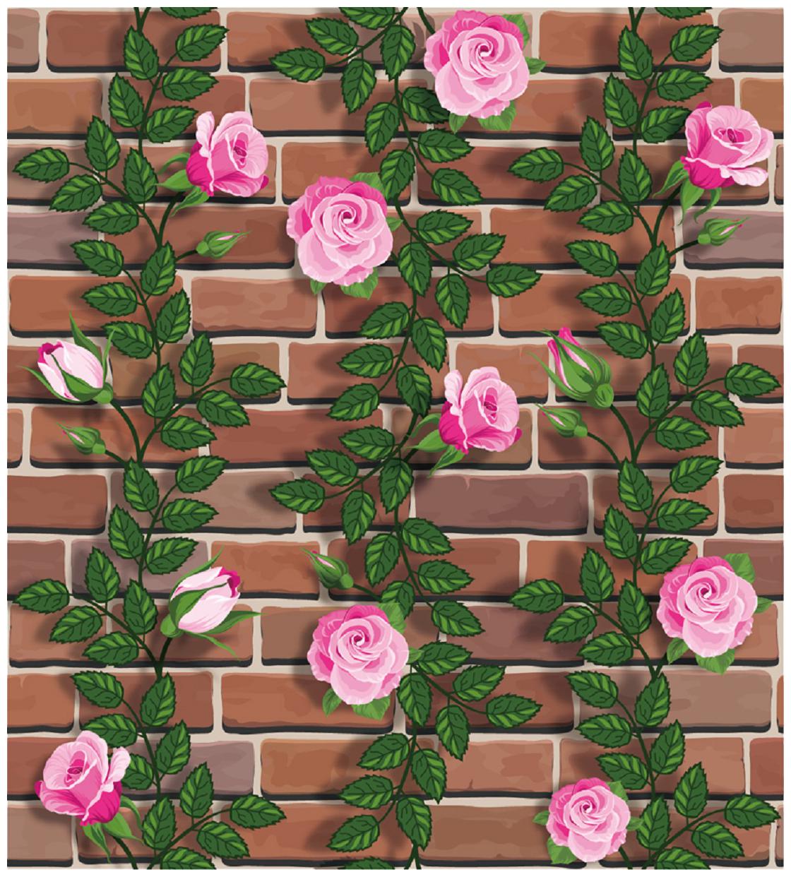 

JAAMSO ROYALS 3D Brown brick with pink flowers and leaves wallpaper self-adhesive peel stick ( 45 x 100 CM ) Pack of 1