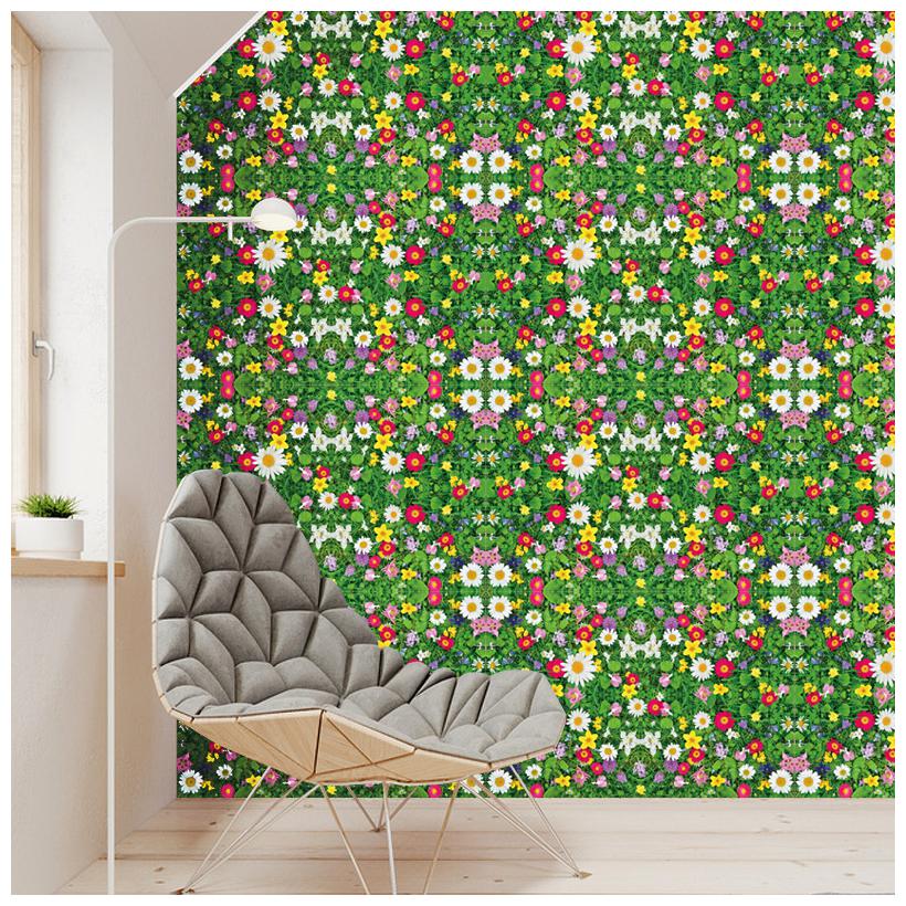 

Jaamso Royals Modern floor sticker green grass and colorful flower Wall Sticker