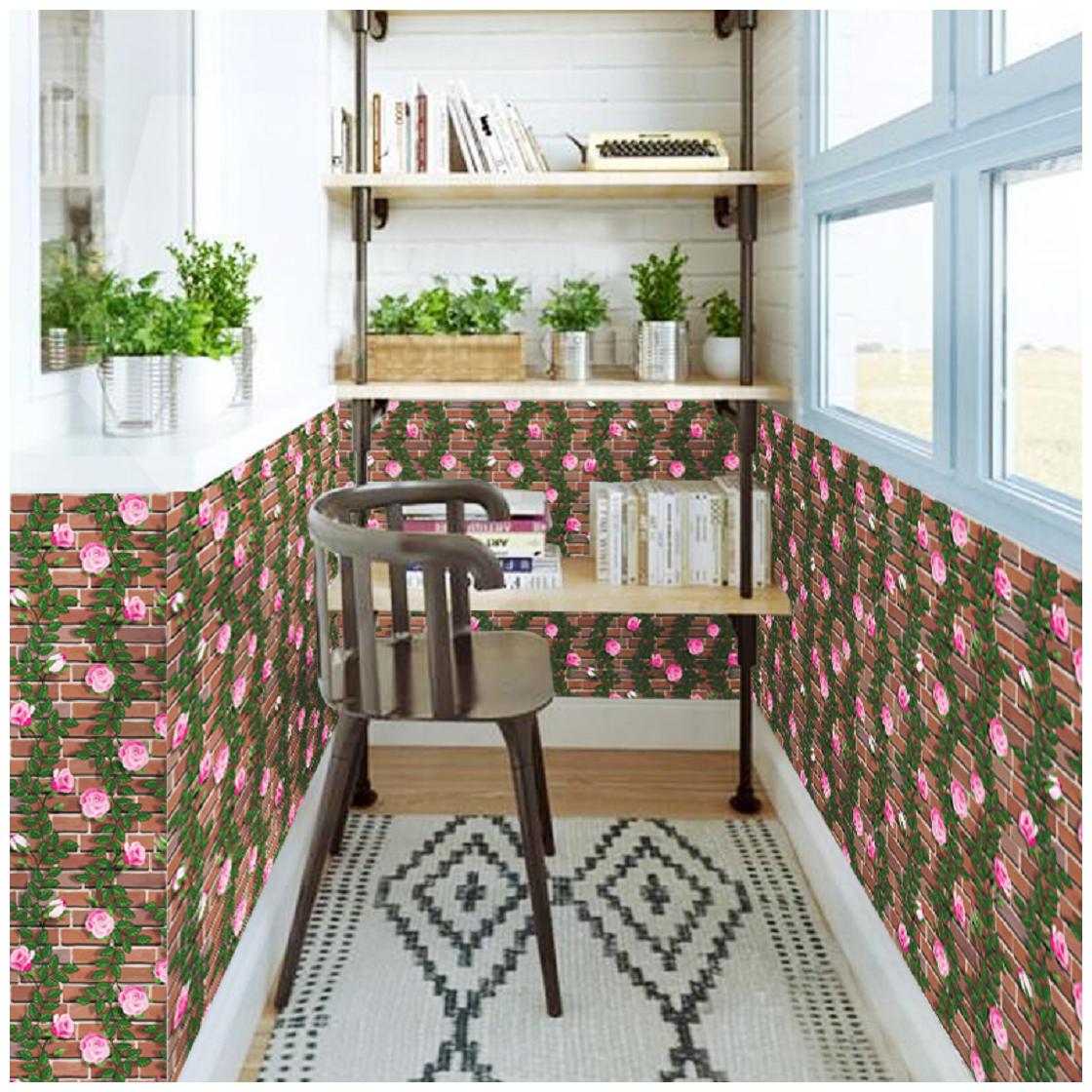 

JAAMSO ROYALS 3D Brown brick with pink flowers and leaves wallpaper self-adhesive peel stick ( 45 x 500 CM ) Pack of 1