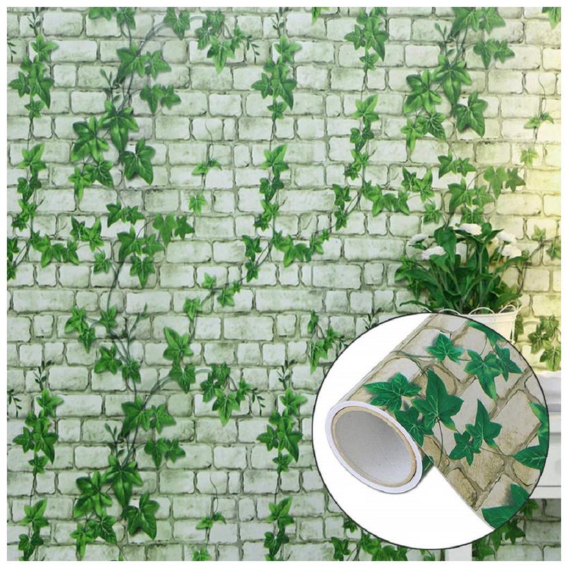 

JAAMSO ROYALS Nature White brick with Leaves wallpaper self-adhesive peel stick ( 45 x 500 CM ) Pack of 1