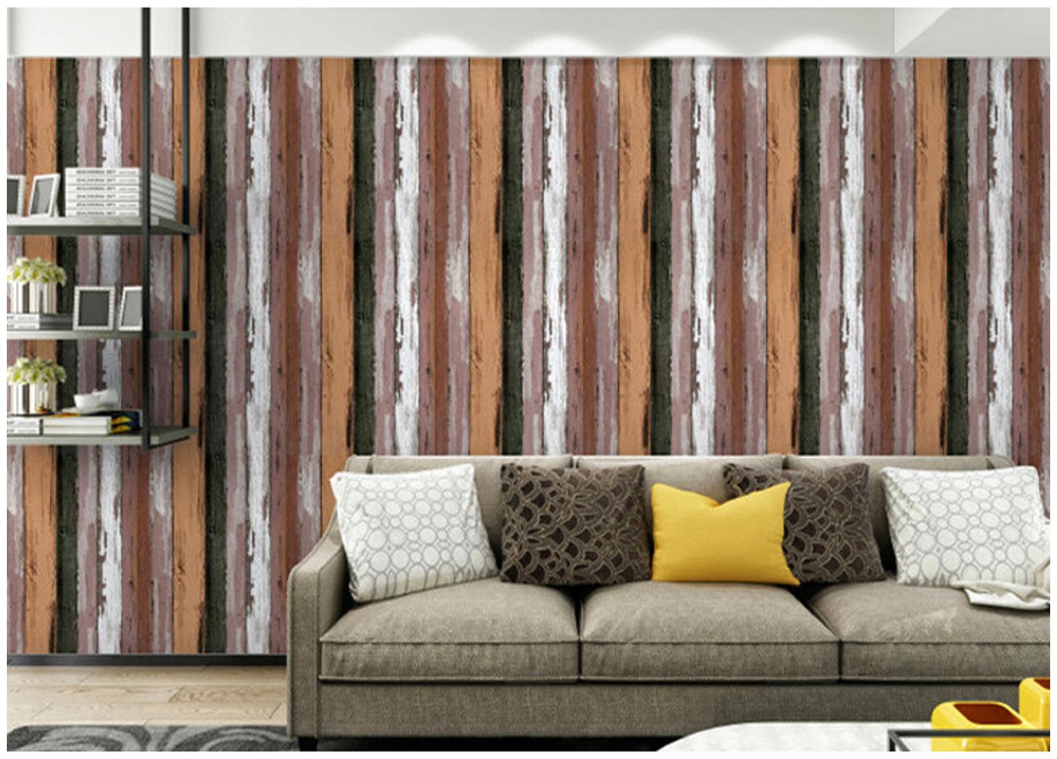 

JAAMSO ROYALS Vintage Multicolor wood wallpaper self-adhesive peel stick ( 45 x 100 CM ) Pack of 1