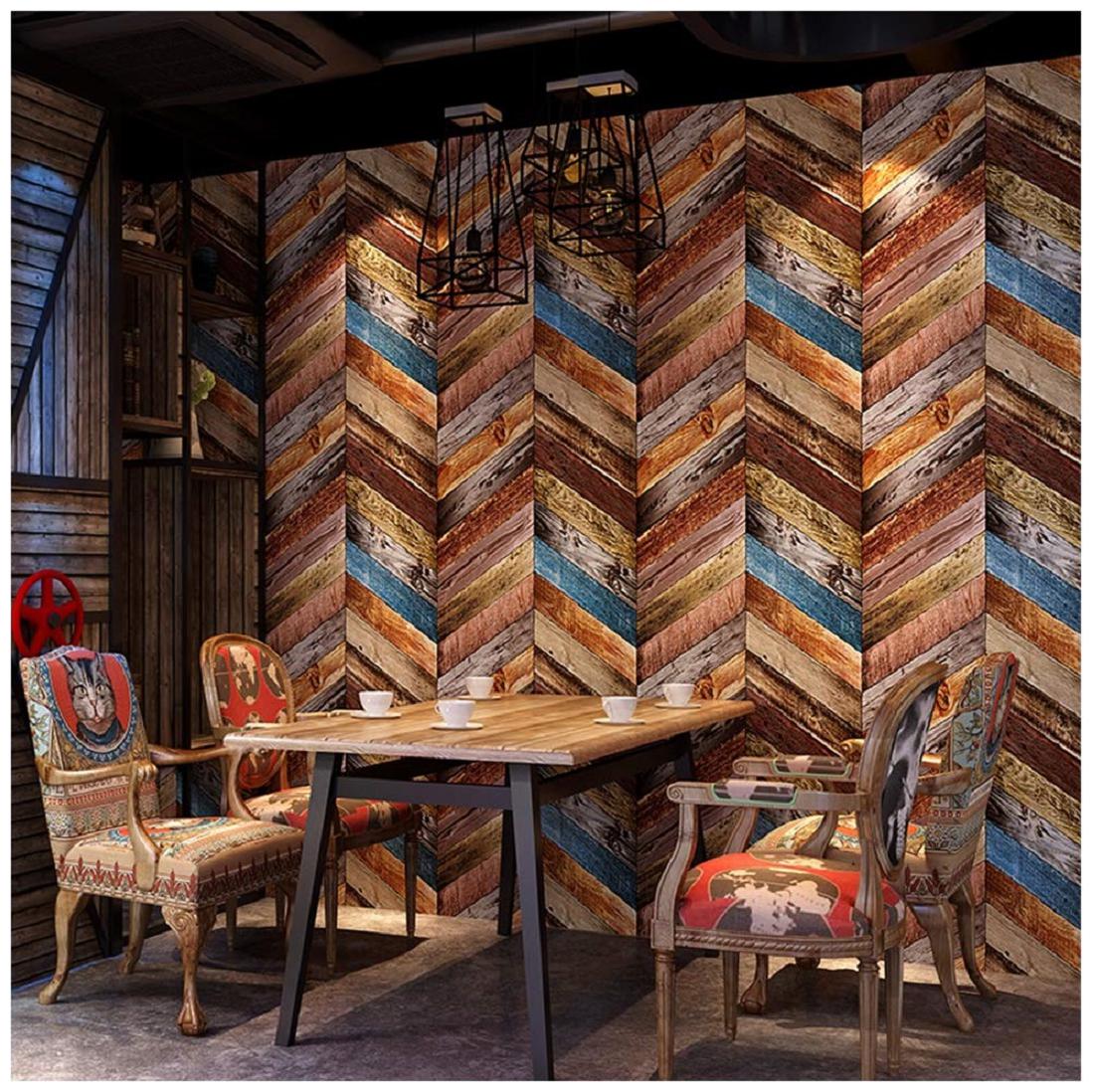 

JAAMSO ROYALS Vintage Multicolor wood wallpaper self-adhesive peel stick ( 45 x 1000 CM ) Pack of 1
