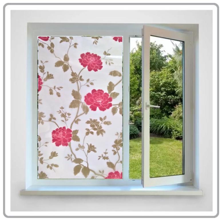 

JAAMSO ROYALS Red Flower and LeavesWindow sticker self-adhesive peel stick ( 45 x 500 CM ) Pack of 1