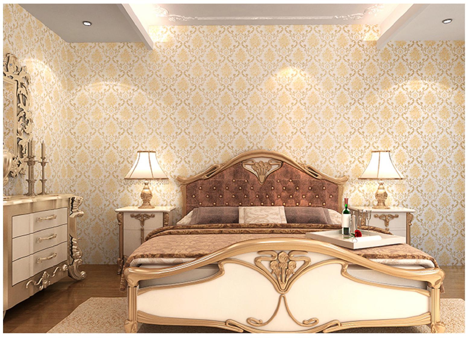 

JAAMSO ROYALS Vintage Golden damask wallpaper self-adhesive peel stick ( 45 x 1000 CM ) Pack of 1