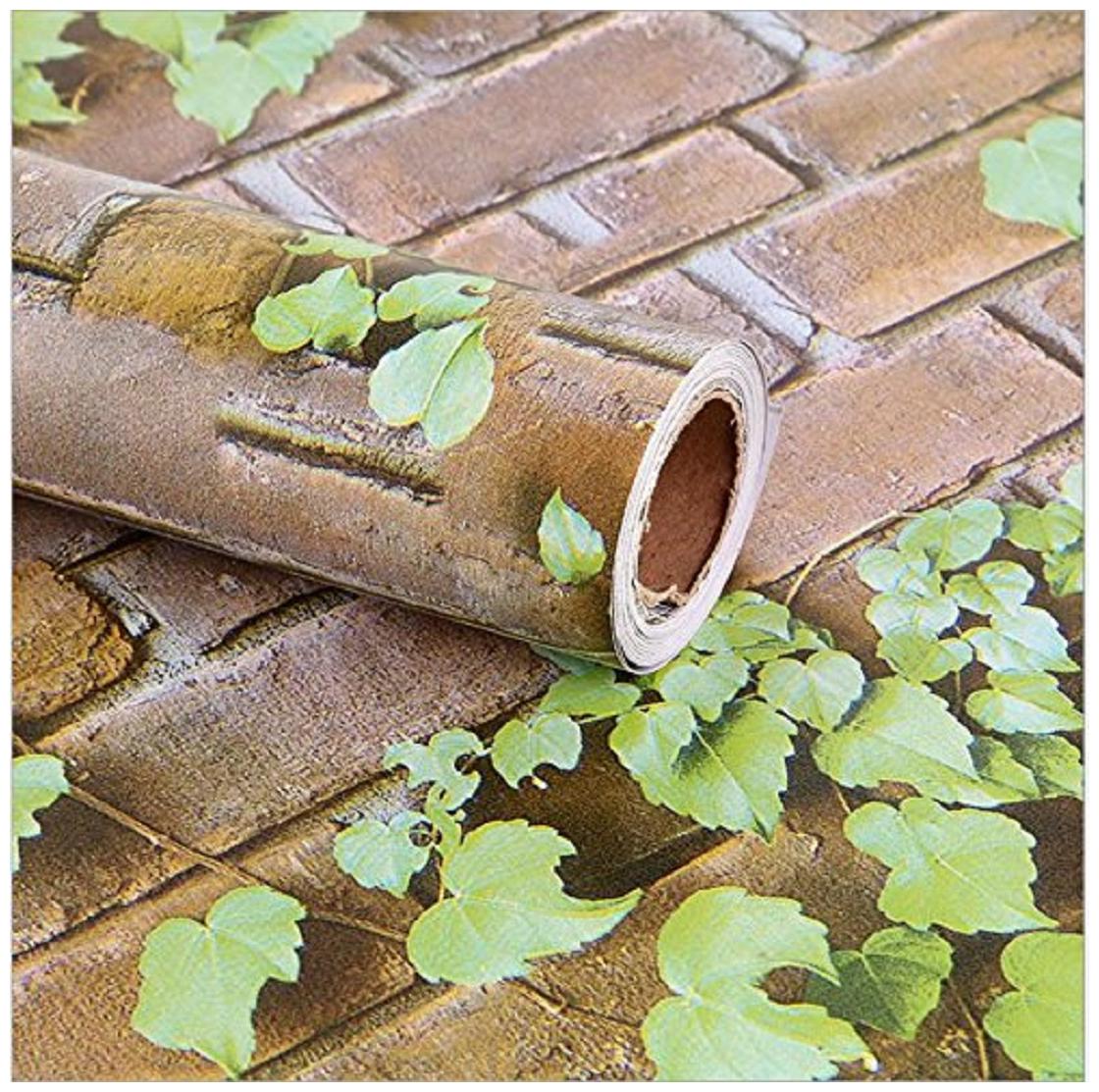 

JAAMSO ROYALS Nature Brown brick with Leaves wallpaper self-adhesive peel stick ( 45 x 1000 CM ) Pack of 1