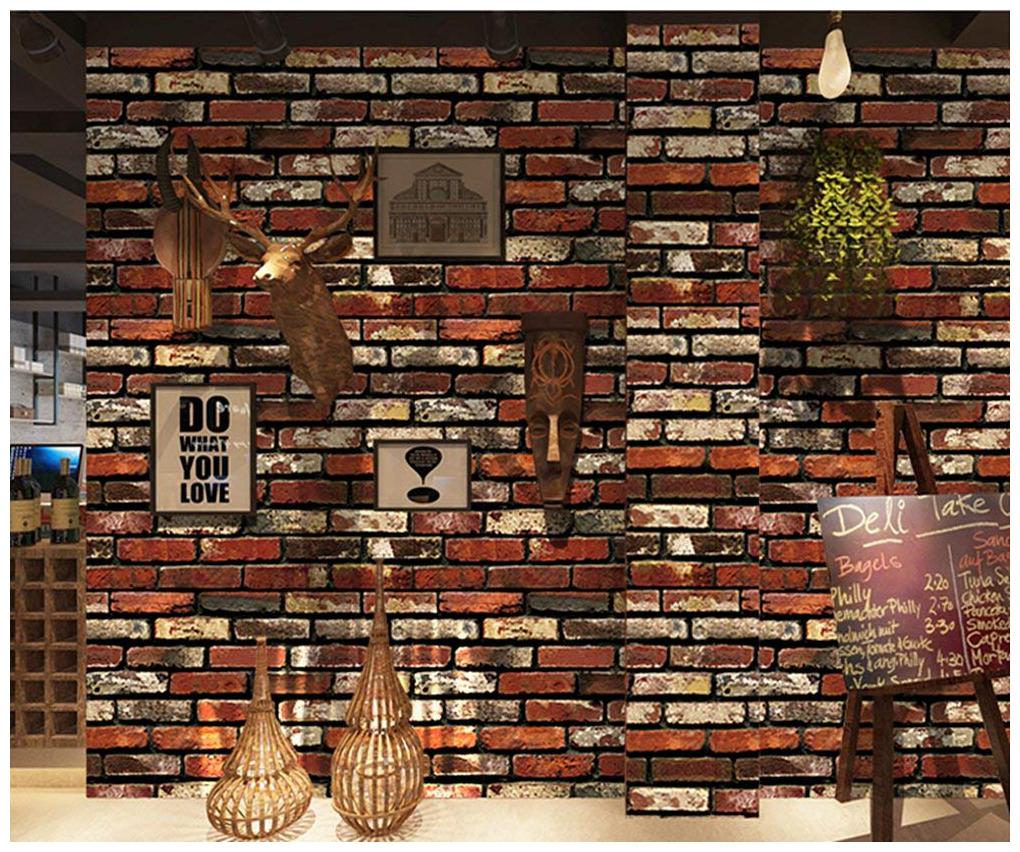 

JAAMSO ROYALS 3D Red maroon brick wallpaper self-adhesive peel stick ( 45 x 500 CM ) Pack of 1