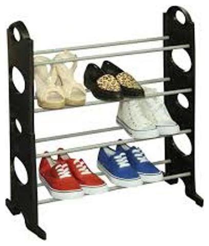 jain star Plastic Collapsible Shoe Stand Black, 3 Shelves
