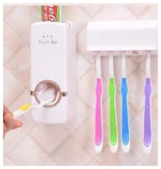 

RJ star Toothpaste Dispenser with Toothbrush Holder Plastic Toothbrush Holder (White Wall Mount)