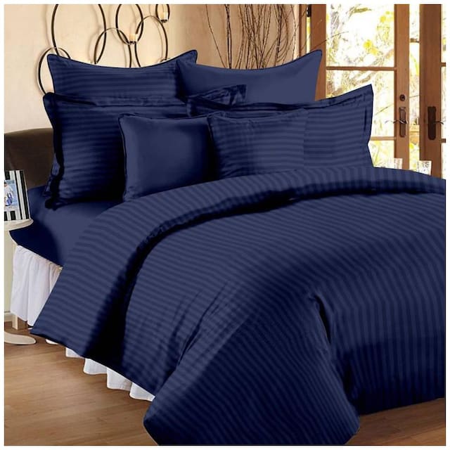 Jaipur Linen Single Bed Classic All Season Microfibre Duvet with Cotton Stripes Duvet Cover - 60 inch X90 inch, Dark Blue