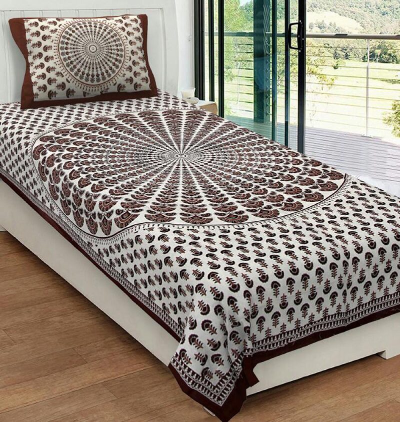 

JAIPUR PRIDE Cotton Printed Single Size Bedsheet 104 TC ( 1 Bedsheet With 1 Pillow Covers Brown )