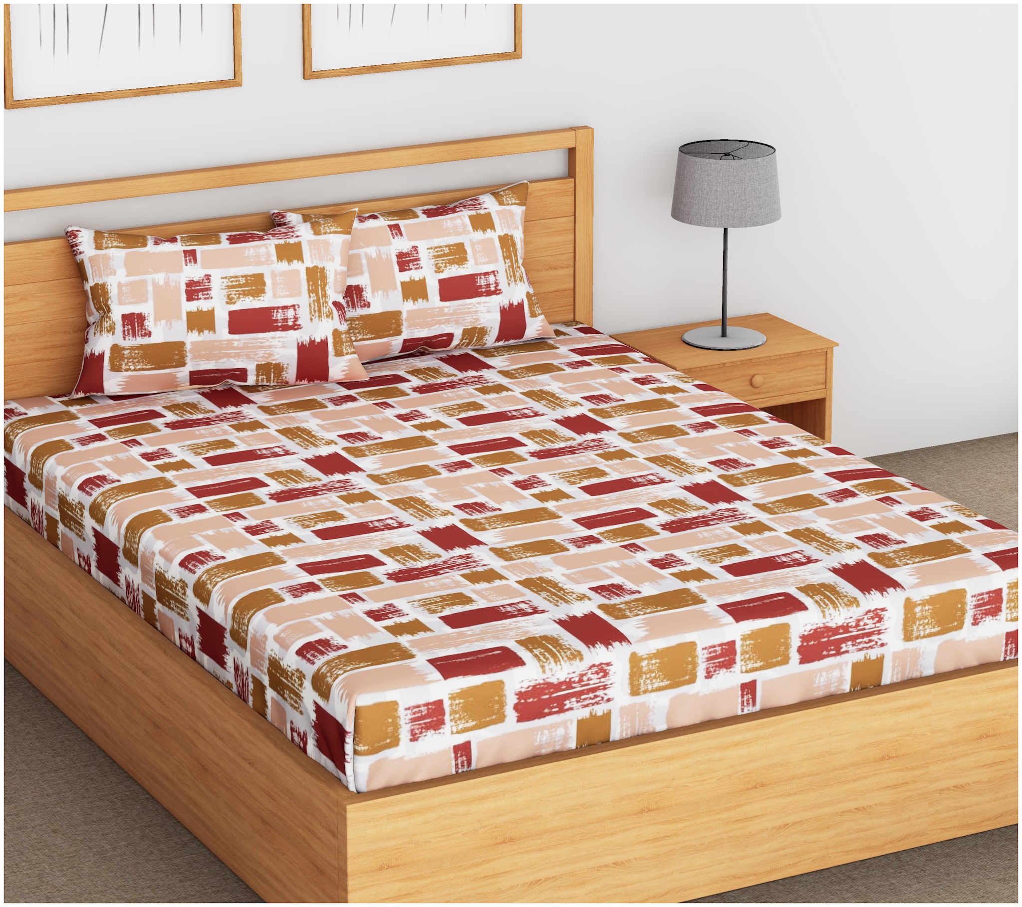 

JAIPUR PRIDE Cotton Printed Double Size Bedsheet 104 TC ( 1 Bedsheet With 2 Pillow Covers Brown )