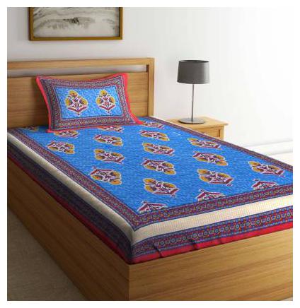 

JAIPUR PRIDE Cotton Floral Single Size Bedsheet 104 TC ( 1 Bedsheet With 1 Pillow Covers Blue )