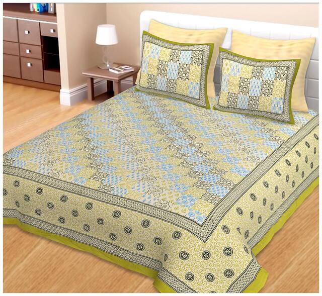 Spangle Cotton Printed King Size Bedsheet 144 TC ( 1 Bedsheet With 2 Pillow Covers , Multi )