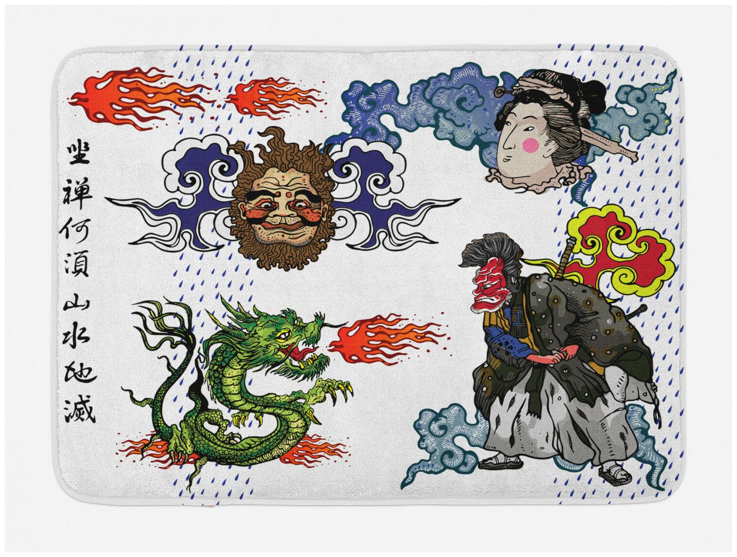 

Japanese Bath Mat Manga Style Dragon Non-Slip Plush Mat 29 5 X 17 5 Inches
