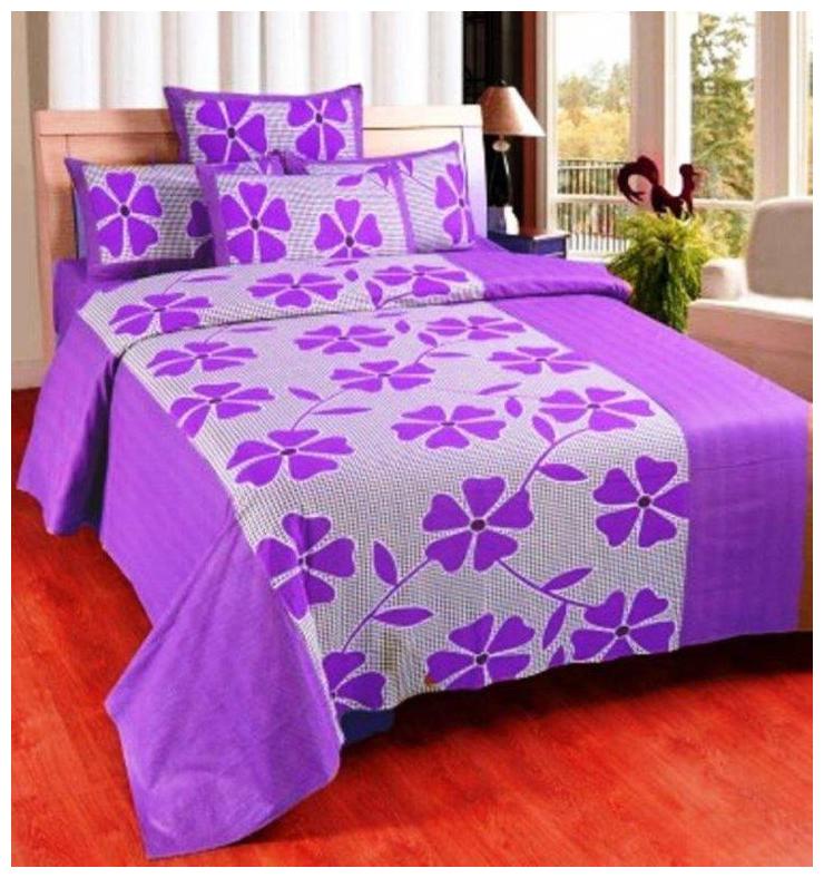 

JARS Collections Cotton Floral Double Size Bedsheet 130 TC ( 1 Bedsheet With 2 Pillow Covers Purple )