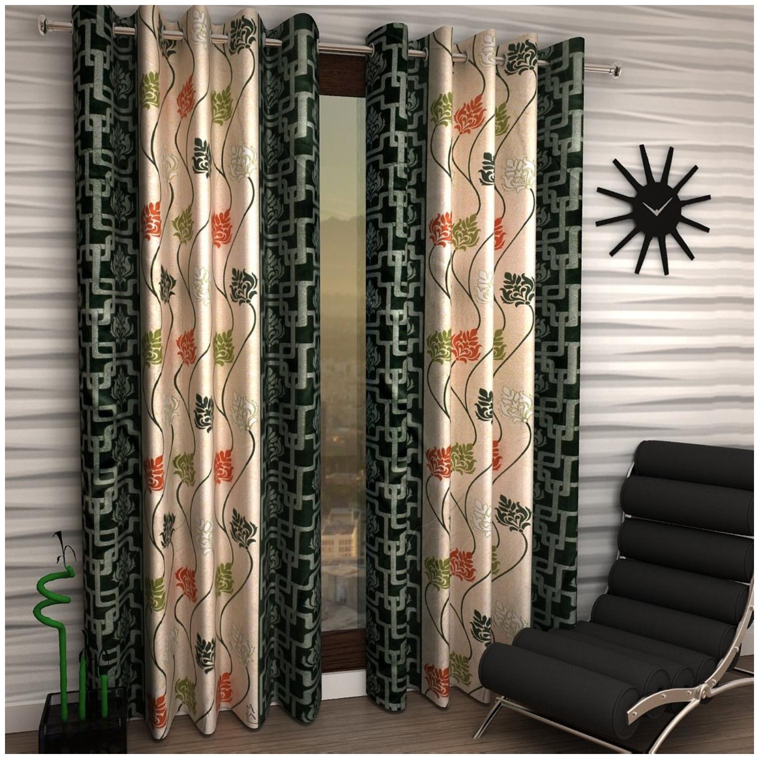

JARS Collections Polyester Door Semi Transparent Green Regular Curtain ( Eyelet Closure Floral )