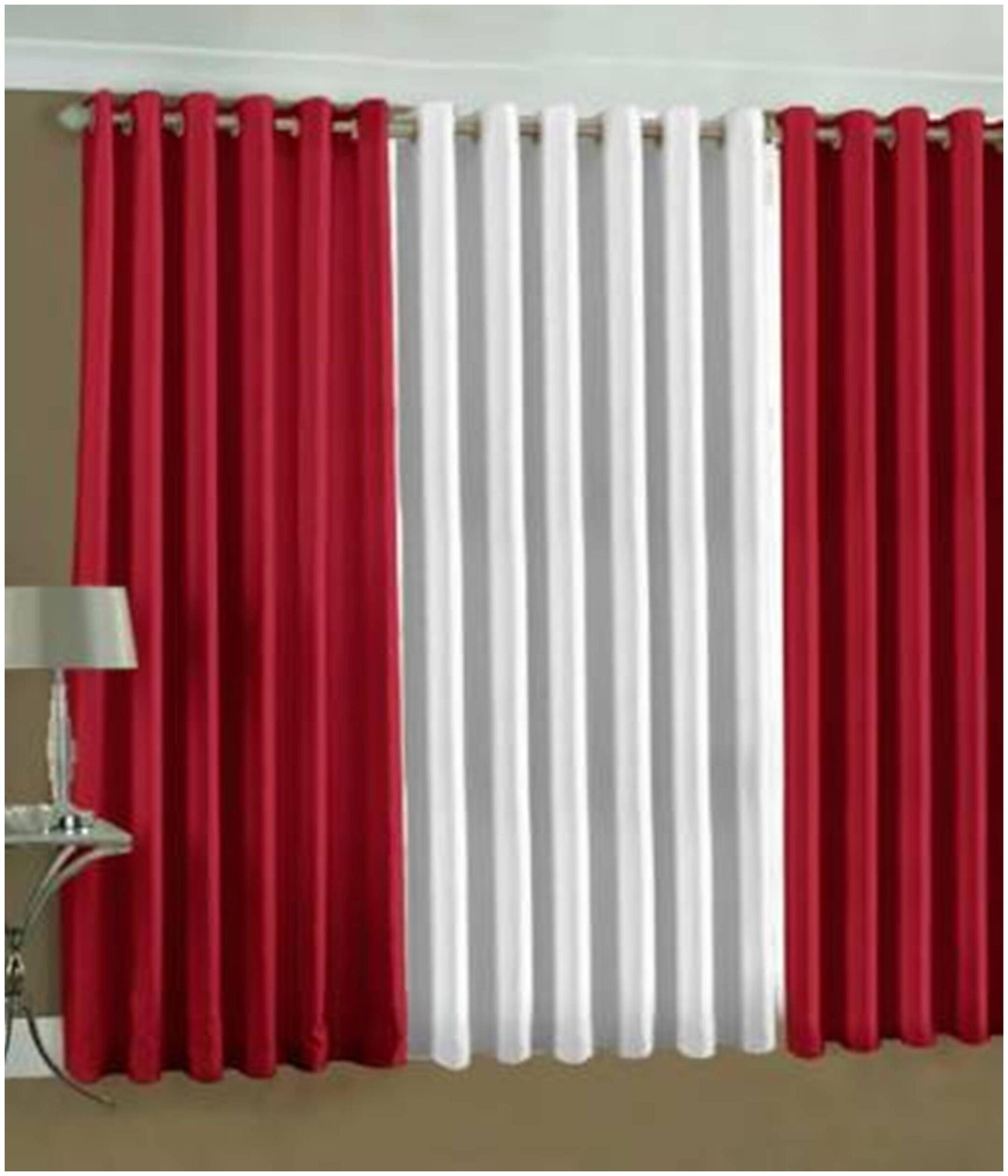 

JARS Collections Polyester Door Blackout White Red Regular Curtain ( Eyelet Closure Solid )