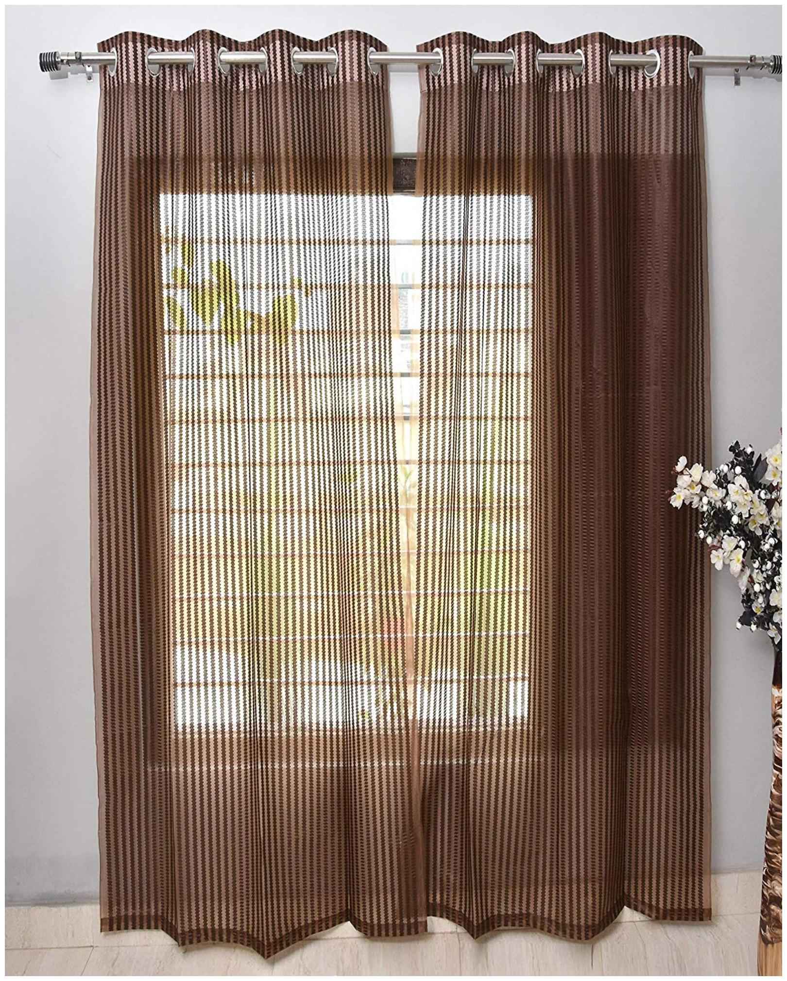 

JARS Collections Tissue Door Semi Transparent Brown Regular Curtain ( Eyelet Closure Striped )