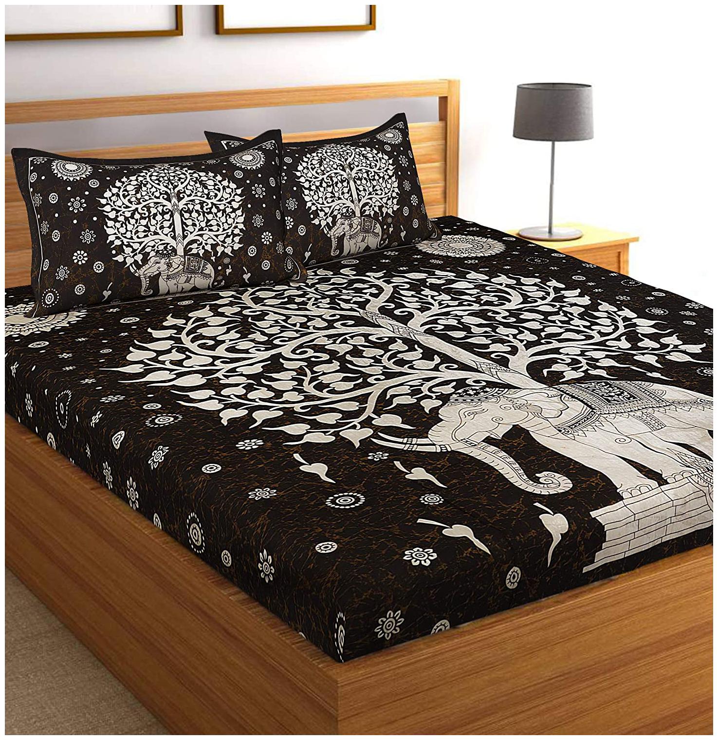 

JARS Collections Cotton Printed Double Size Bedsheet 140 TC ( 1 Bedsheet With 2 Pillow Covers Black )