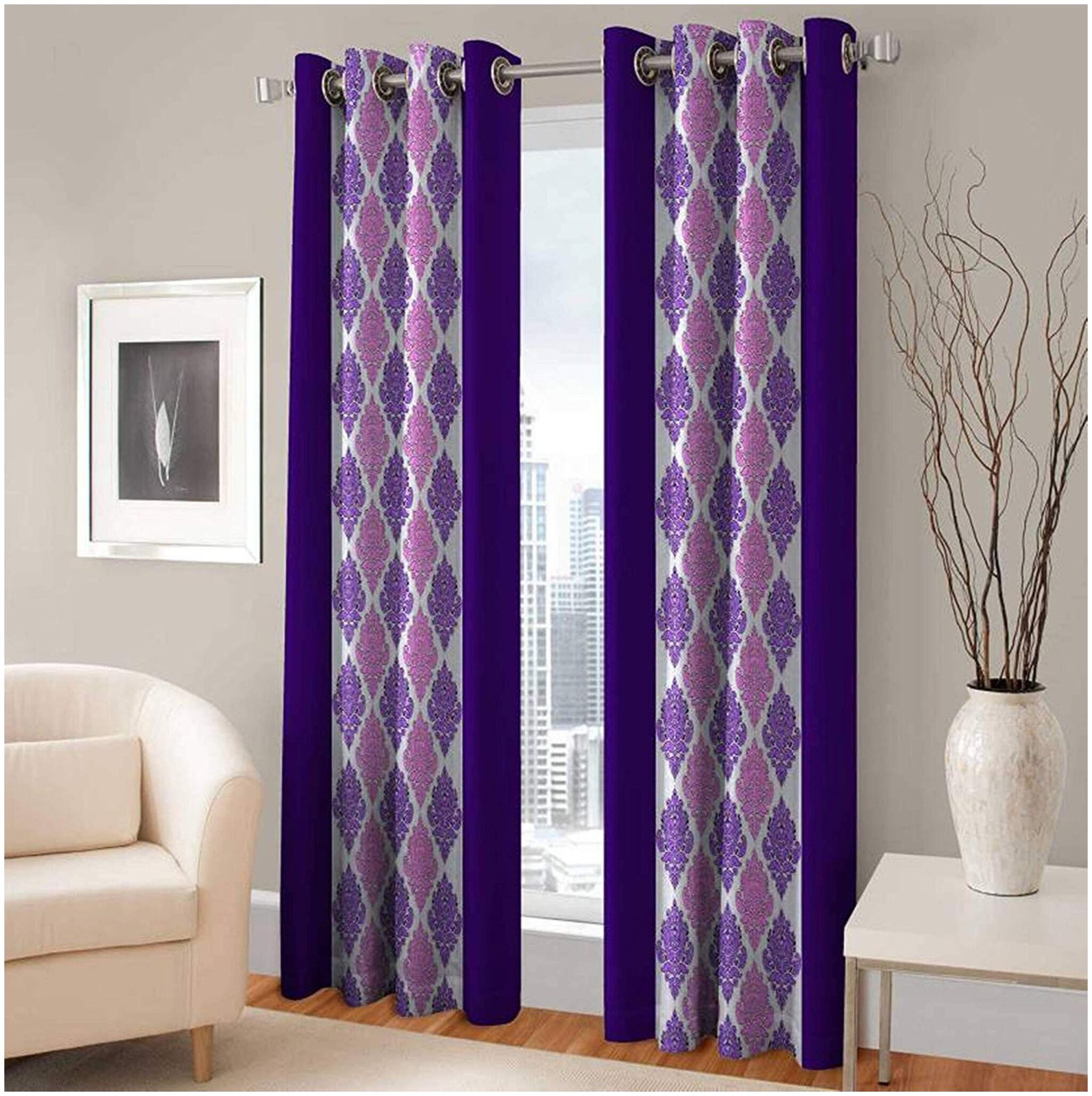 

JARS Collections Polyester Door Semi Transparent Purple Regular Curtain ( Eyelet Closure Floral )