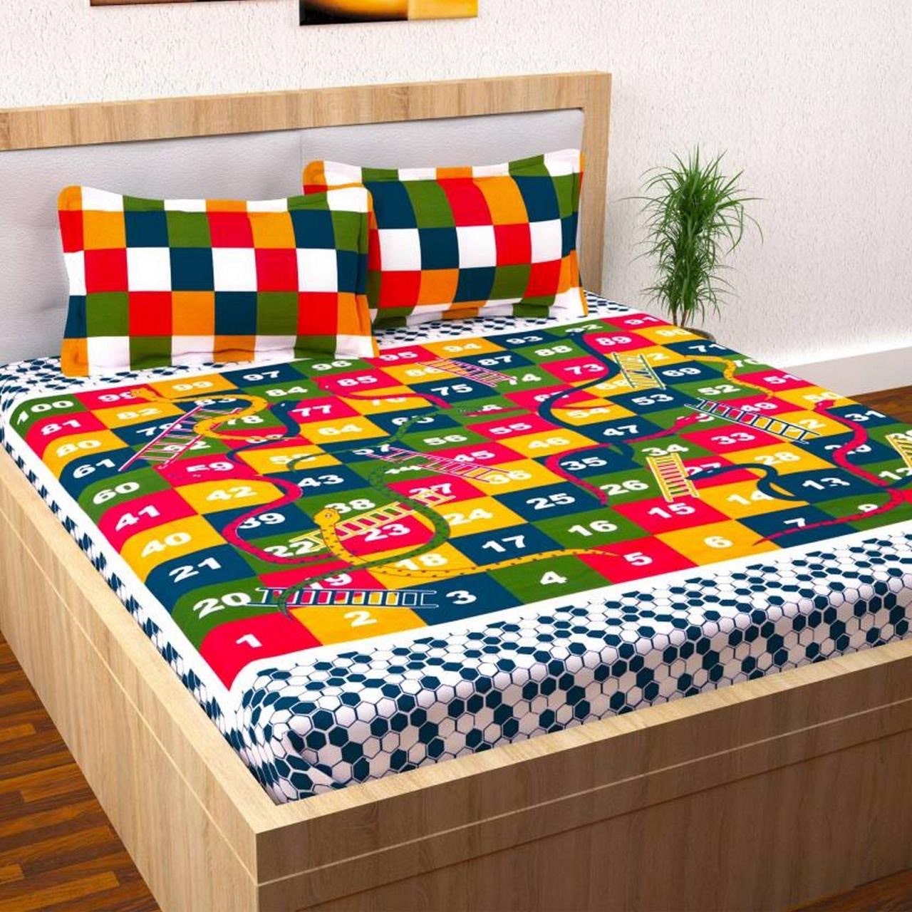 

JARS Collections Cotton Printed Double Size Bedsheet 160 TC ( 1 Bedsheet With 2 Pillow Covers Multi )