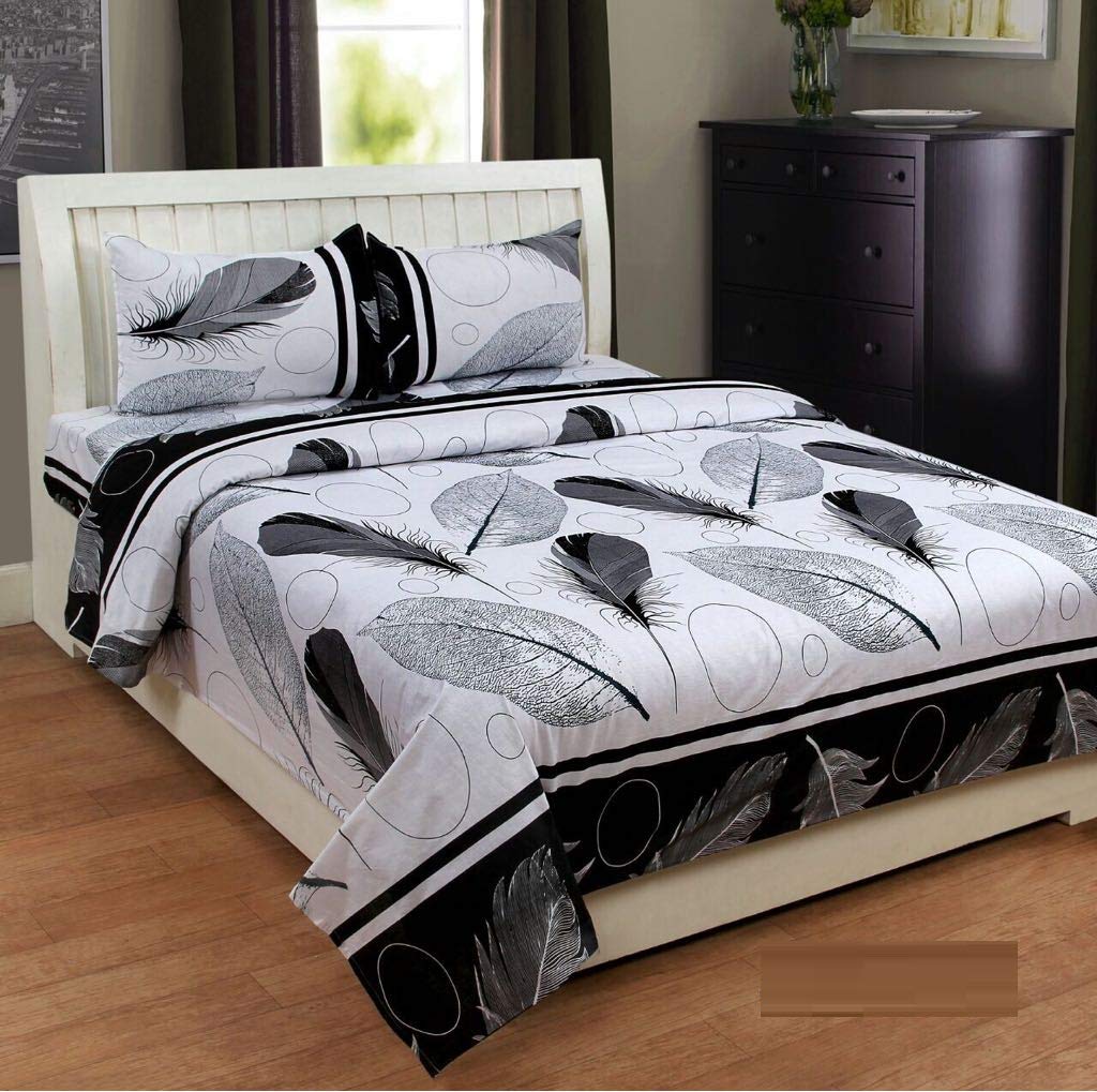 

JARS Collections Microfiber Floral Double Size Bedsheet 120 TC ( 1 Bedsheet With 2 Pillow Covers White Grey )