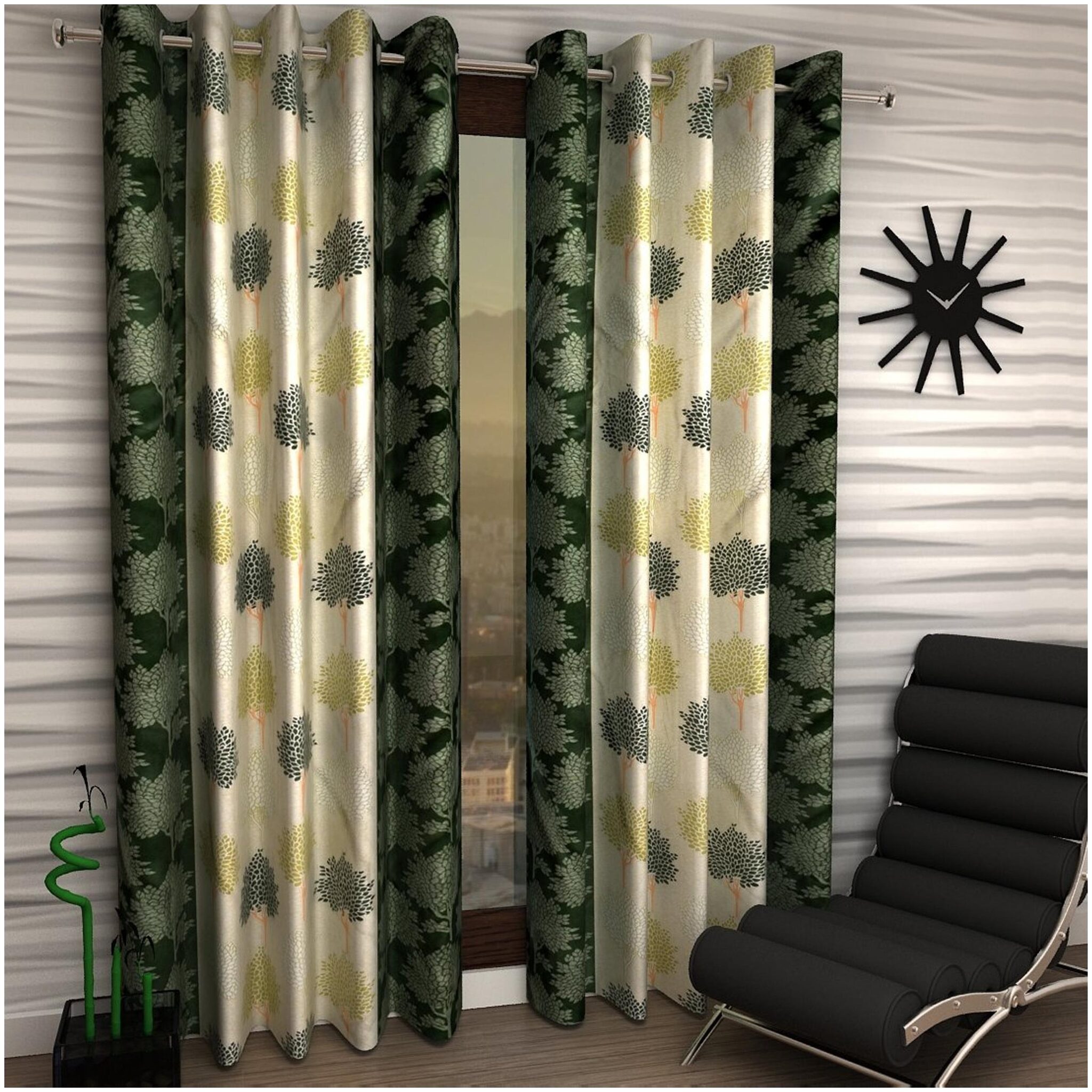 

JARS Collections Polyester Door Semi Transparent Green Regular Curtain ( Eyelet Closure Floral )