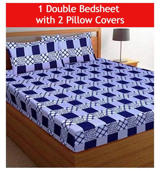 

JARS Collections Microfiber Geometric Double Size Bedsheet 160 TC ( 1 Bedsheet With 2 Pillow Covers Blue )