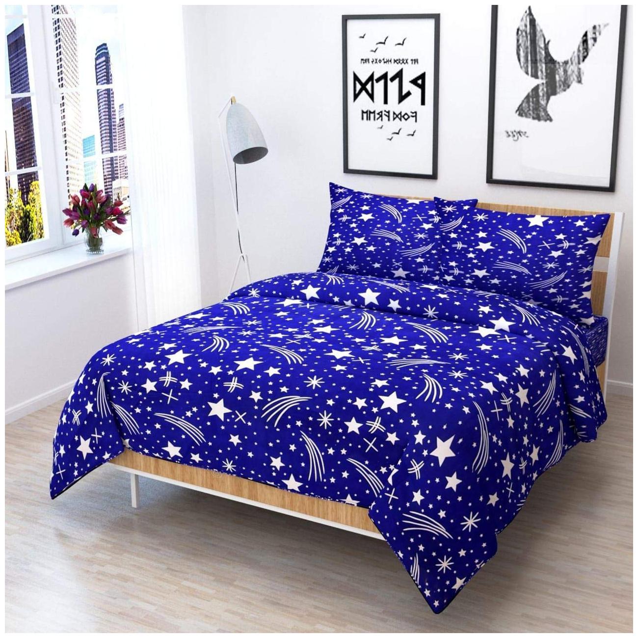 

JARS Collections Microfiber Printed Double Size Bedsheet 120 TC ( 1 Bedsheet With 2 Pillow Covers Blue )