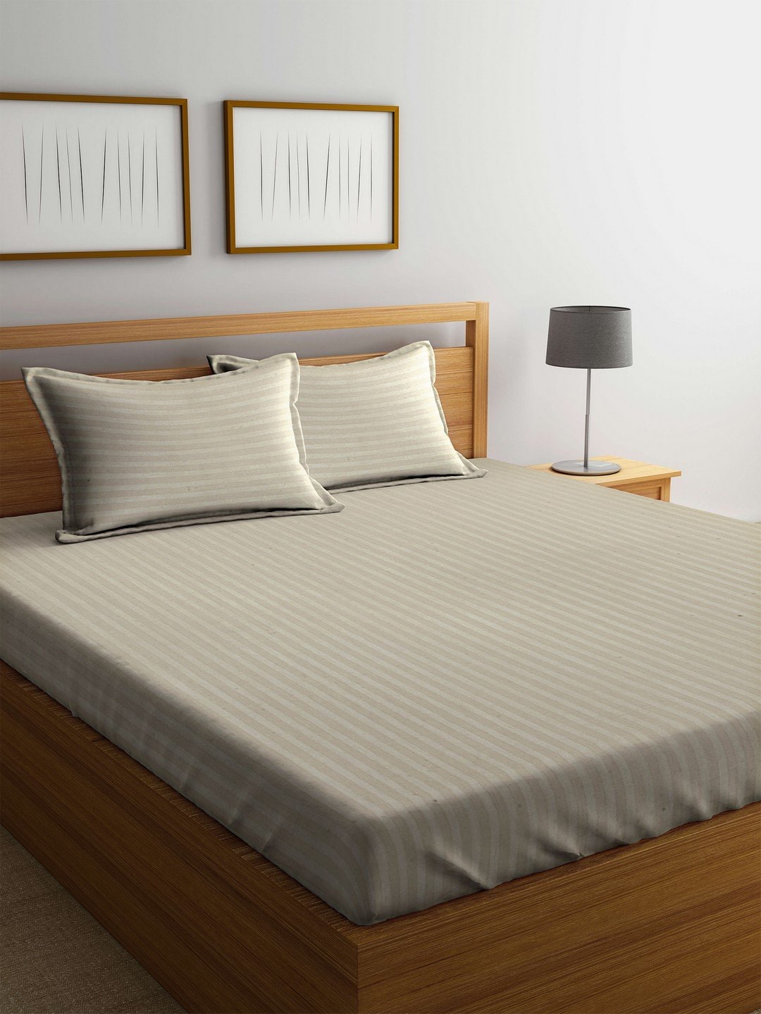

JARS Collections Cotton Striped Double Size Bedsheet 220 TC ( 1 Bedsheet With 2 Pillow Covers White )