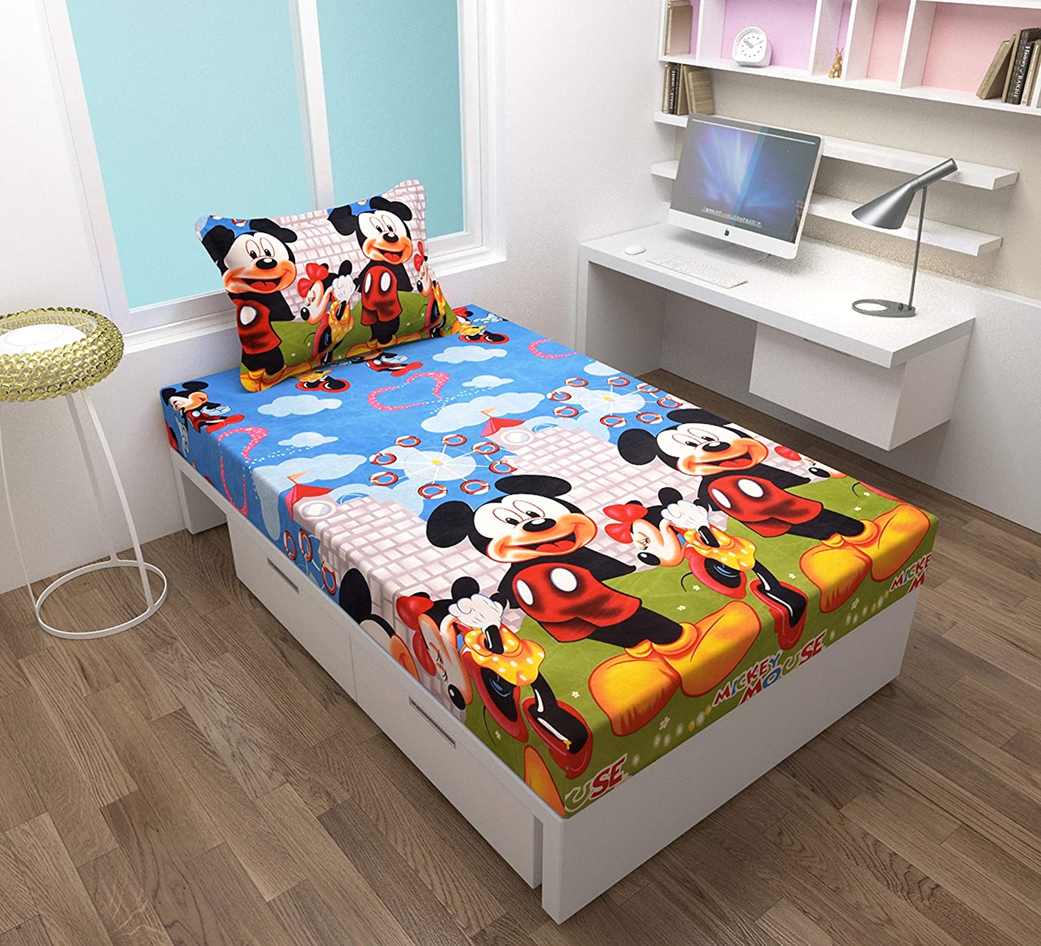 

JBG Home Store Microfiber Kids Single Size Bedsheet 120 TC ( 1 Bedsheet With 1 Pillow Covers Blue )