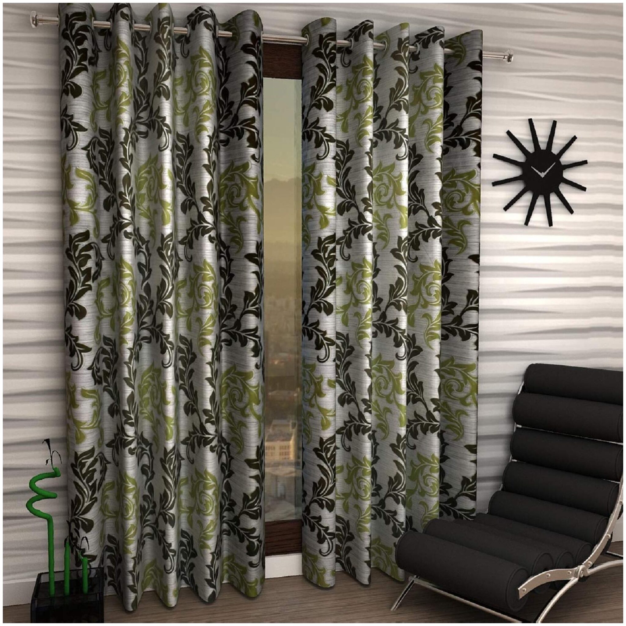 

JBG Home Store Polyester Door Semi Transparent Green Regular Curtain ( Eyelet Closure Floral )