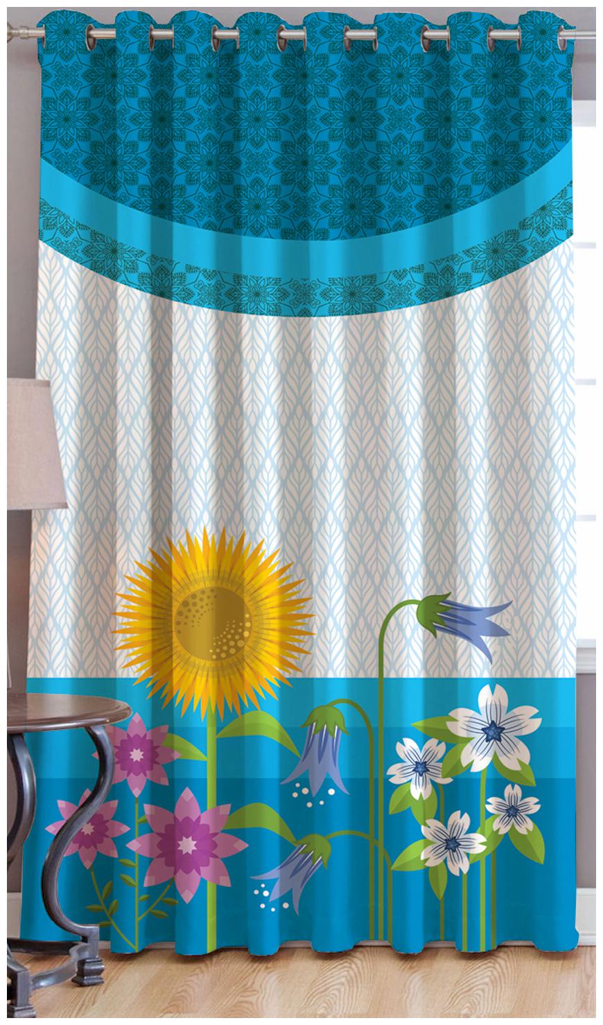 

JBG Home Store Polyester Window Room Darkening Blue Regular Curtain ( Eyelet Closure Floral )