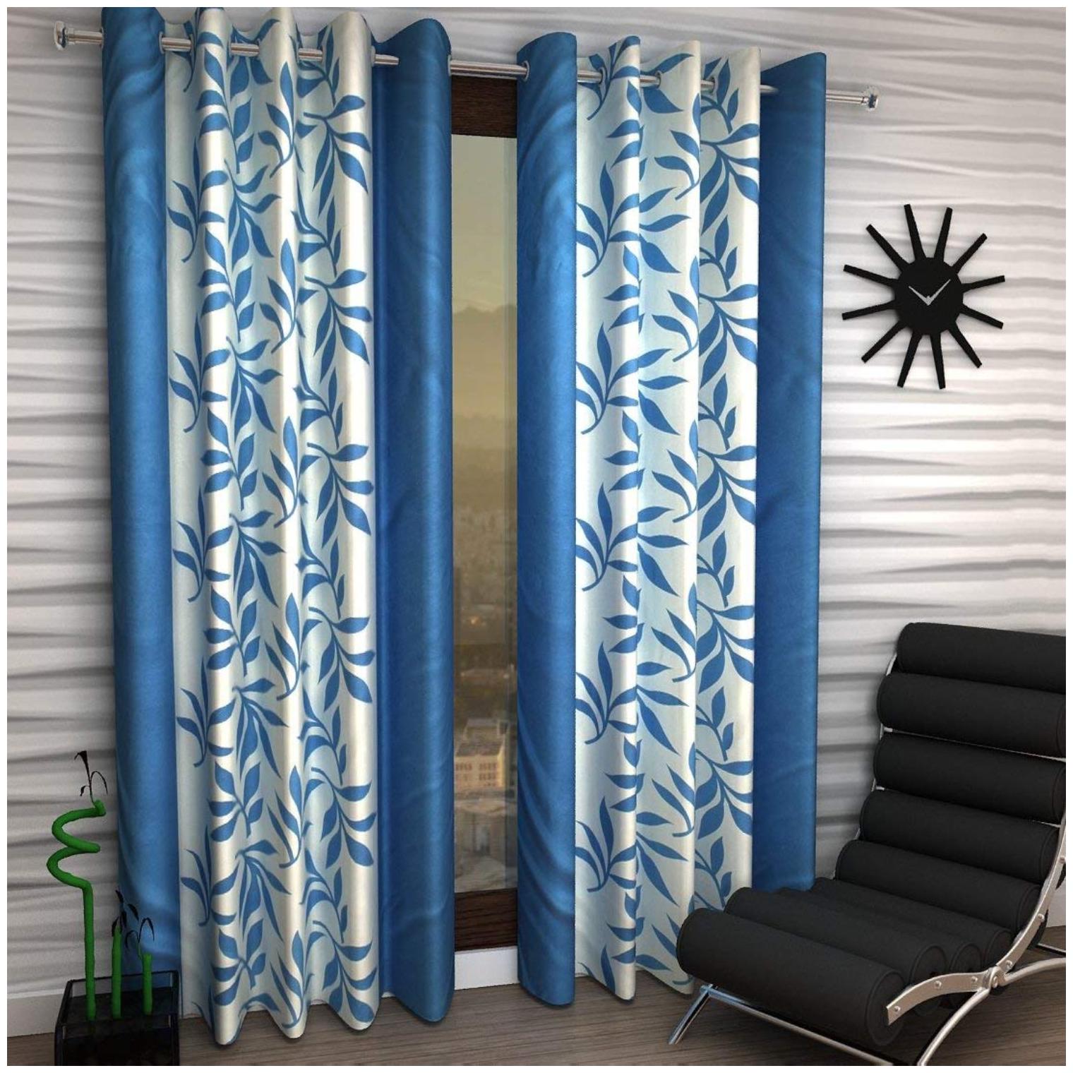 

JBG Home Store Polyester Door Semi Transparent Blue Regular Curtain ( Eyelet Closure Floral )