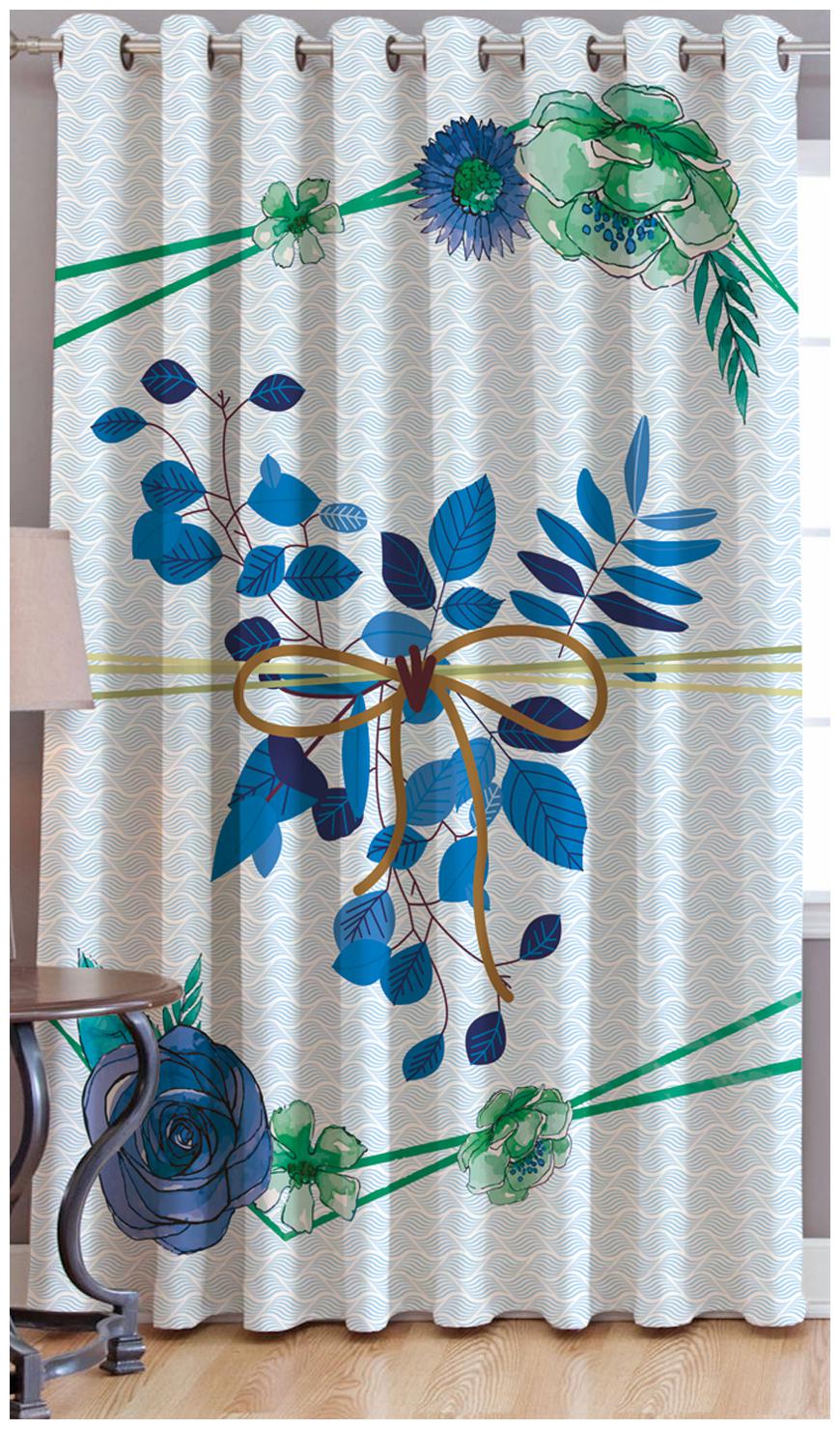 

JBG Home Store Polyester Long Door Room Darkening Blue Regular Curtain ( Eyelet Closure Floral )