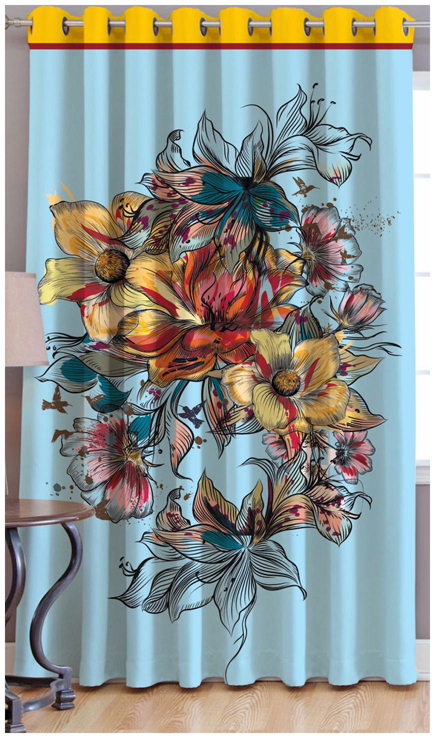 

JBG Home Store Polyester Door Room Darkening Blue Regular Curtain ( Eyelet Closure Floral )