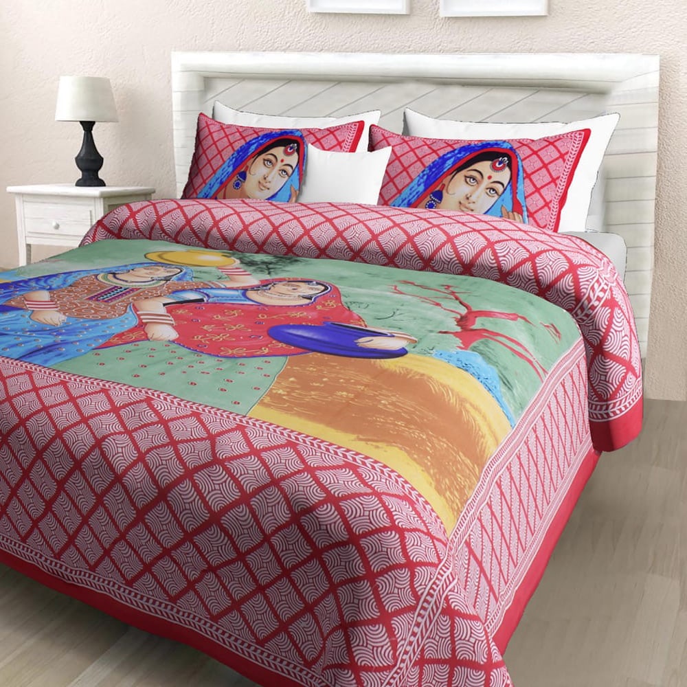 

JBG Home Store Cotton Printed Double Size Bedsheet 160 TC ( 1 Bedsheet With 2 Pillow Covers Multi )