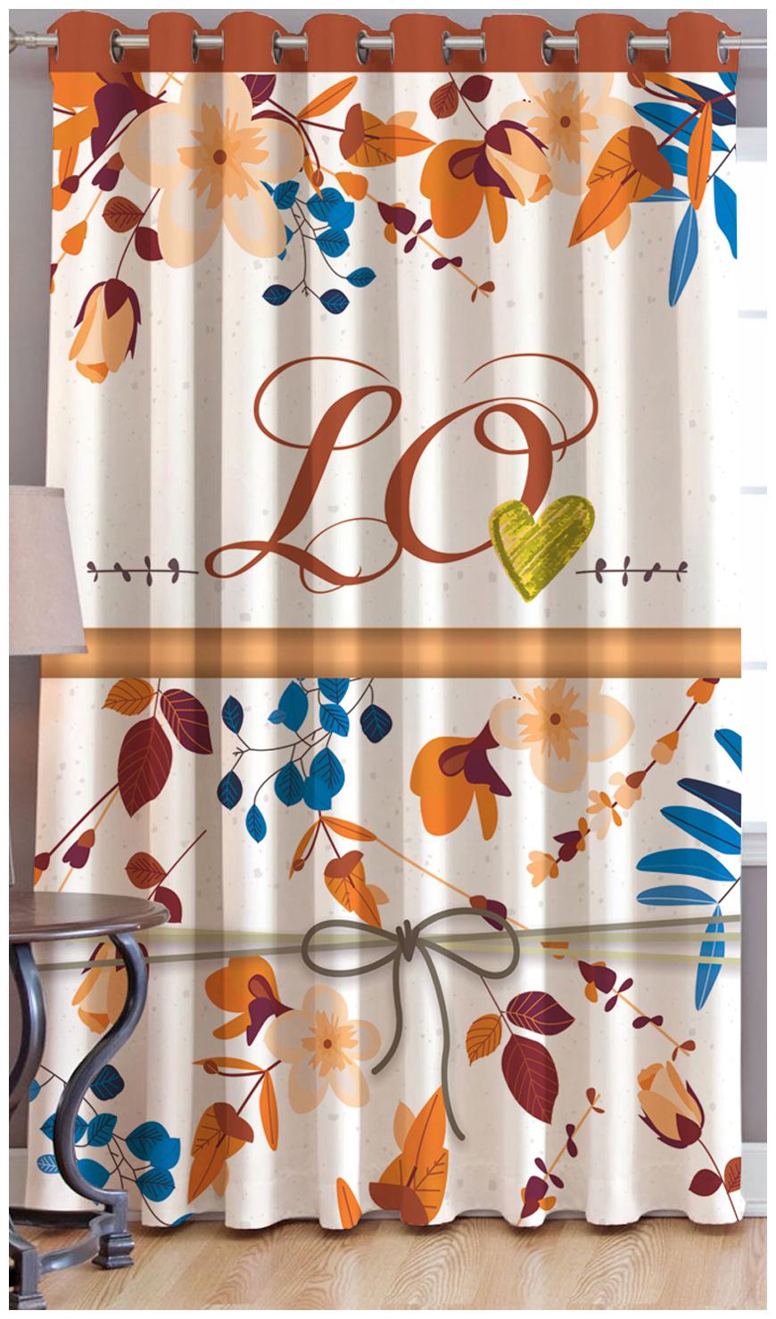 

JBG Home Store Polyester Long Door Room Darkening Orange Regular Curtain ( Eyelet Closure Floral )