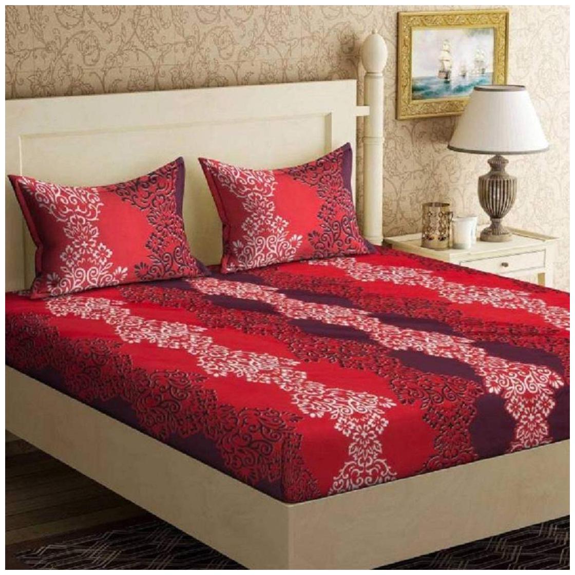 

JBG Home Store Microfiber Printed Double Size Bedsheet 120 TC ( 1 Bedsheet With 2 Pillow Covers Maroon )