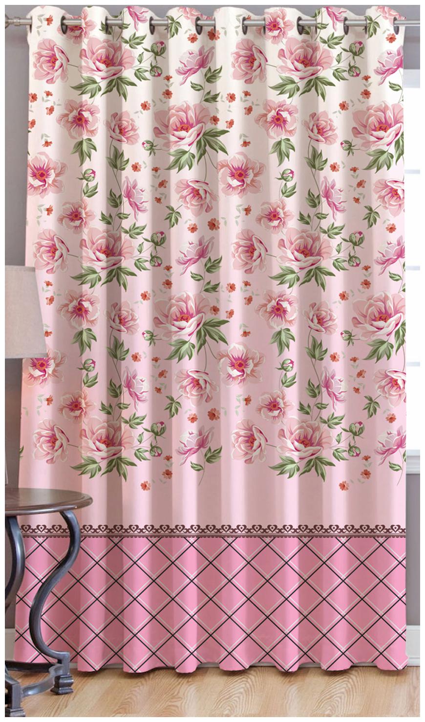 

JBG Home Store Polyester Long Door Room Darkening Pink Regular Curtain ( Eyelet Closure Floral )